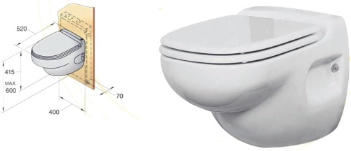 Toaleta przyścienna VETUS wraz z układem pomp typ HATO, 120 Volt, 60 Hz